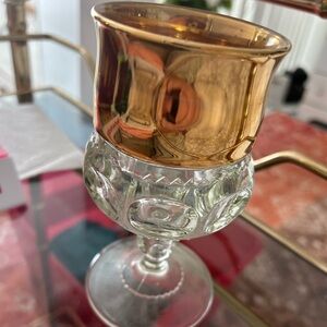 ANTIQUE VINTAGE INDIANA THUMBPRINT Gold and Clear Glass Goblet COLLECTABLE